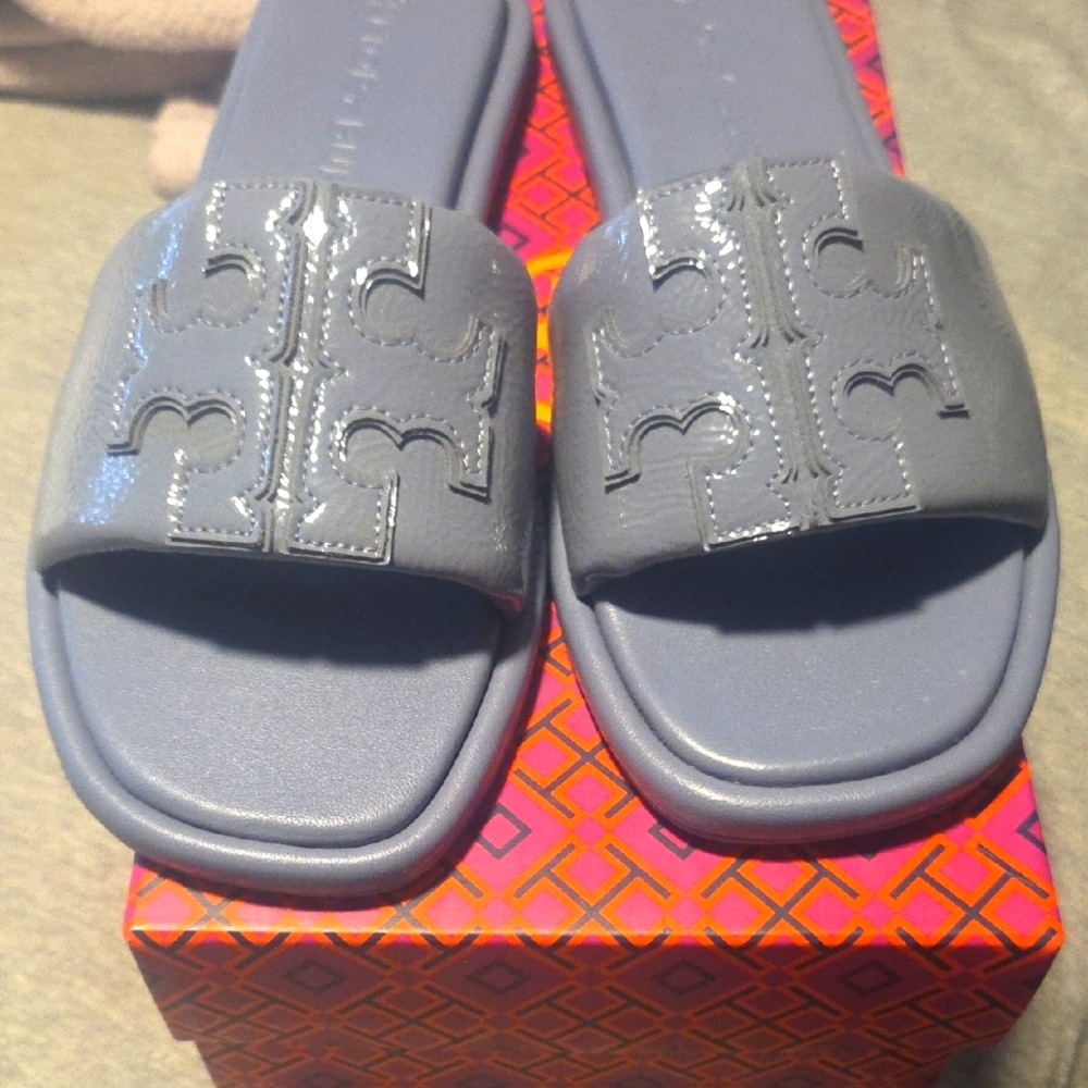 Gray/ Lavendar  Slide Sandals with Logo